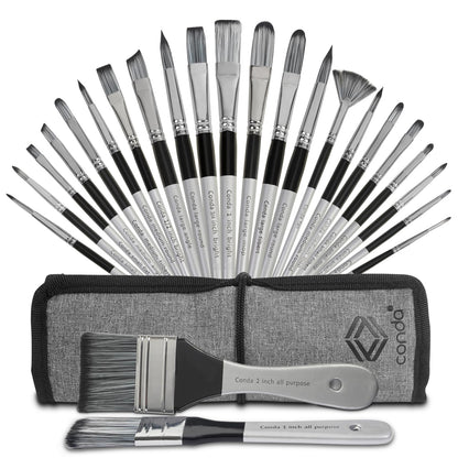 Paint Brushes Set of 24 Pieces, CONDA Different Shapes Wooden Handles Brushes with Art Brush Case, Professional Artist Brushes for Oil, Acrylic Canvas Watercolor Painting Craft