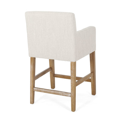 Merax 26" Fabric Upholstered Wood Counter Stools with Backrest and Armrests,Set of 2,Classic Barstools