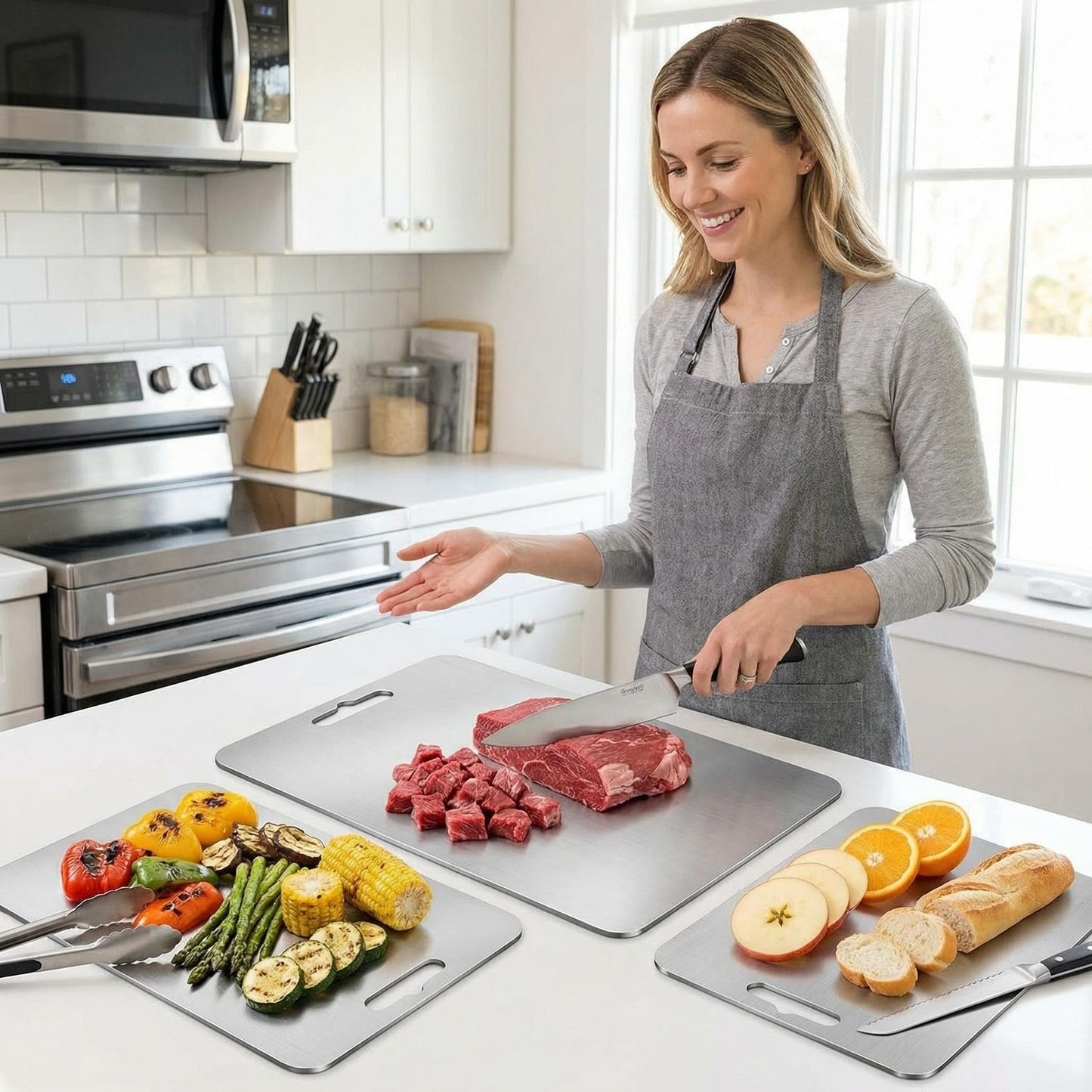LNWQSQR 3Pack titanium cutting boards for kitchen,Double Sided Food titanium Grade Metal Non-Toxic titanium Cutting Boards,Easy to Clean,Dishwasher Safe(s+m+L)