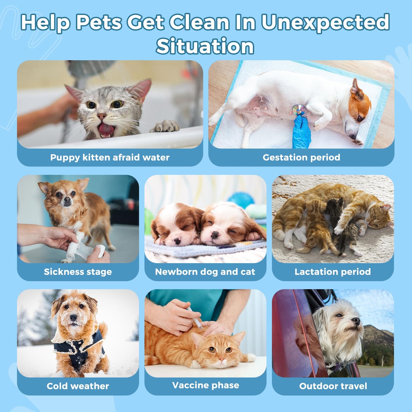 Vannon Extra Thick Pet Bathing Wipes for Dogs & Cats, Cleaning & Odor-Controlling Grooming Gloves, Nourish Fur Glove Wipes for Daily Care and Traveling, Rinse Free, Unscented, 6 PCS