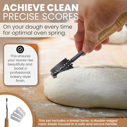 Danish Dough Whisk Kit for Sourdough, 4 Pcs Bread Making Tools with Whisk, Bench Scraper, Bread Lame & Brush