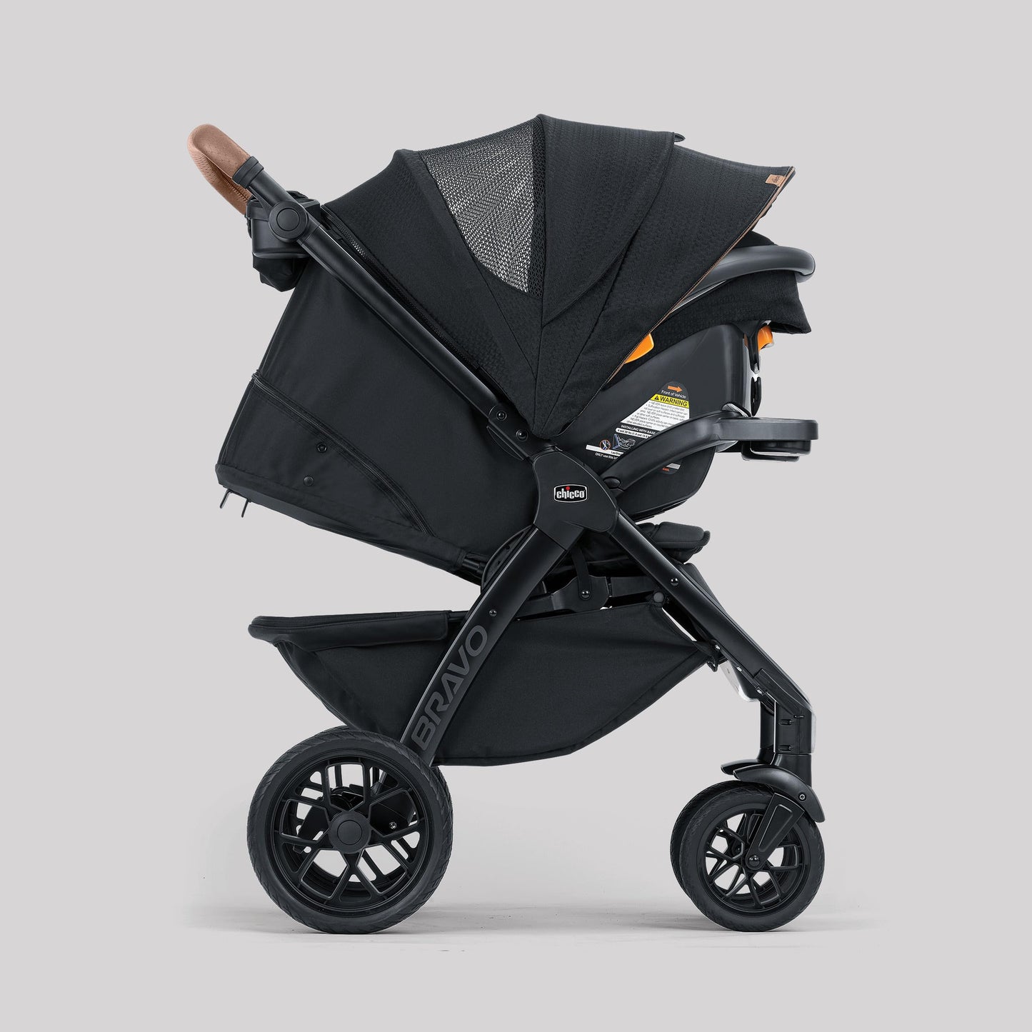 Chicco Bravo Primo ClearTex 3-in-1 Trio Travel System, Bravo Primo Quick-Fold Stroller with KeyFit Max Zip ClearTex Infant Car Seat and Base, Somerset/Black