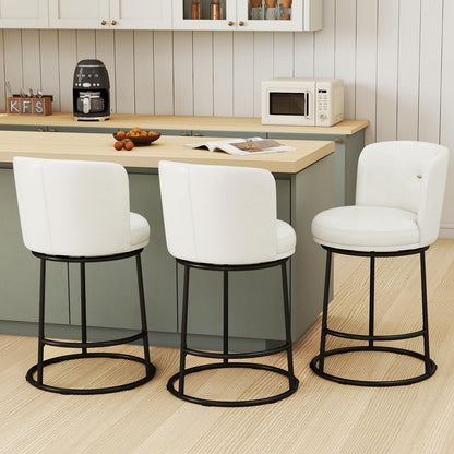 SAECKBERG Swivel Counter Height Bar Stools Set of 4, 26" H Modern Bar Stools for Kitchen Island Counter, Upholstered Barstools with Backs, Counter Height Chairs （White, Faux Leather）