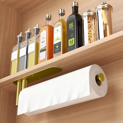 Paper Towel Holder Under Cabinet, 13Inch Self-Adhesive or Wall Paper Towel Holder for Kitchen, Bathroom, RV, Gold