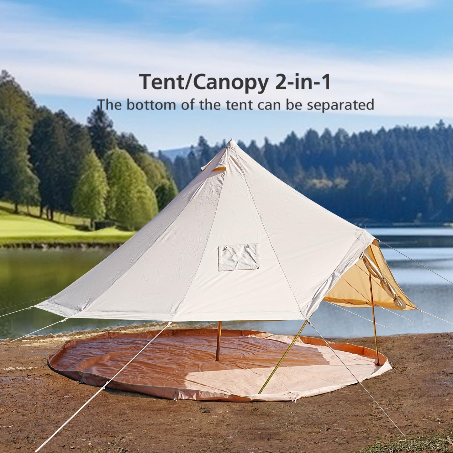 Canvas Bell Tent with Stove Jack - Waterproof and Breathable Yurt, Glamping Tent with Detachable Groundsheet for Camping Party