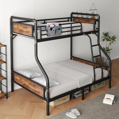 Jocoevol Metal Bunk Bed Twin Over Full, Industrial Bunkbeds Heavy Duty Bed with Safety Guard Rails and Space-Saving Design, Steel Bed for School, Bedroom (Vintage Brown)
