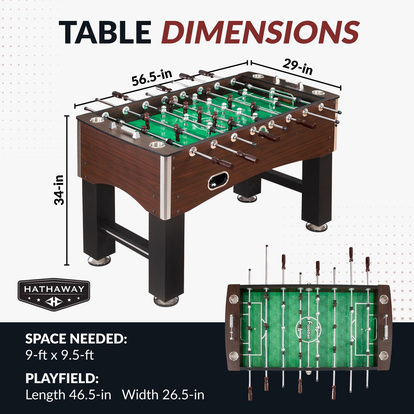 Hathaway Primo 56-In Foosball Table for Family Game Room - With Counterbalanced Players, E-Z Spin Bearings, Analog Scoring Units, Easy-Grip Handles & Adjustable Leg Levelers - Wood Grain Finish