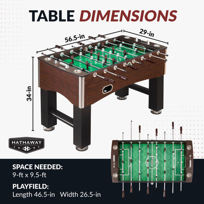 Hathaway Primo 56-In Foosball Table for Family Game Room - With Counterbalanced Players, E-Z Spin Bearings, Analog Scoring Units, Easy-Grip Handles & Adjustable Leg Levelers - Wood Grain Finish