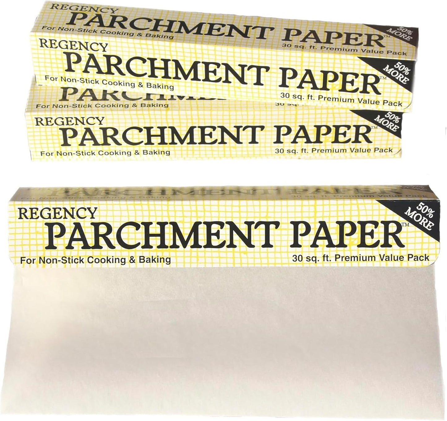 Regency Wraps Parchment Paper, Greaseproof for Non-Stick Cooking & Baking, 30ft Roll, White, Pack of 3