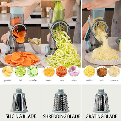 EDEFISY Cheese Grater Hand Crank Rotary Vegetables Shredder with Handle, 3-in-1 Graters with Interchangeable Blades and Non-slip Base Multifunctional Slicer for Kitchen