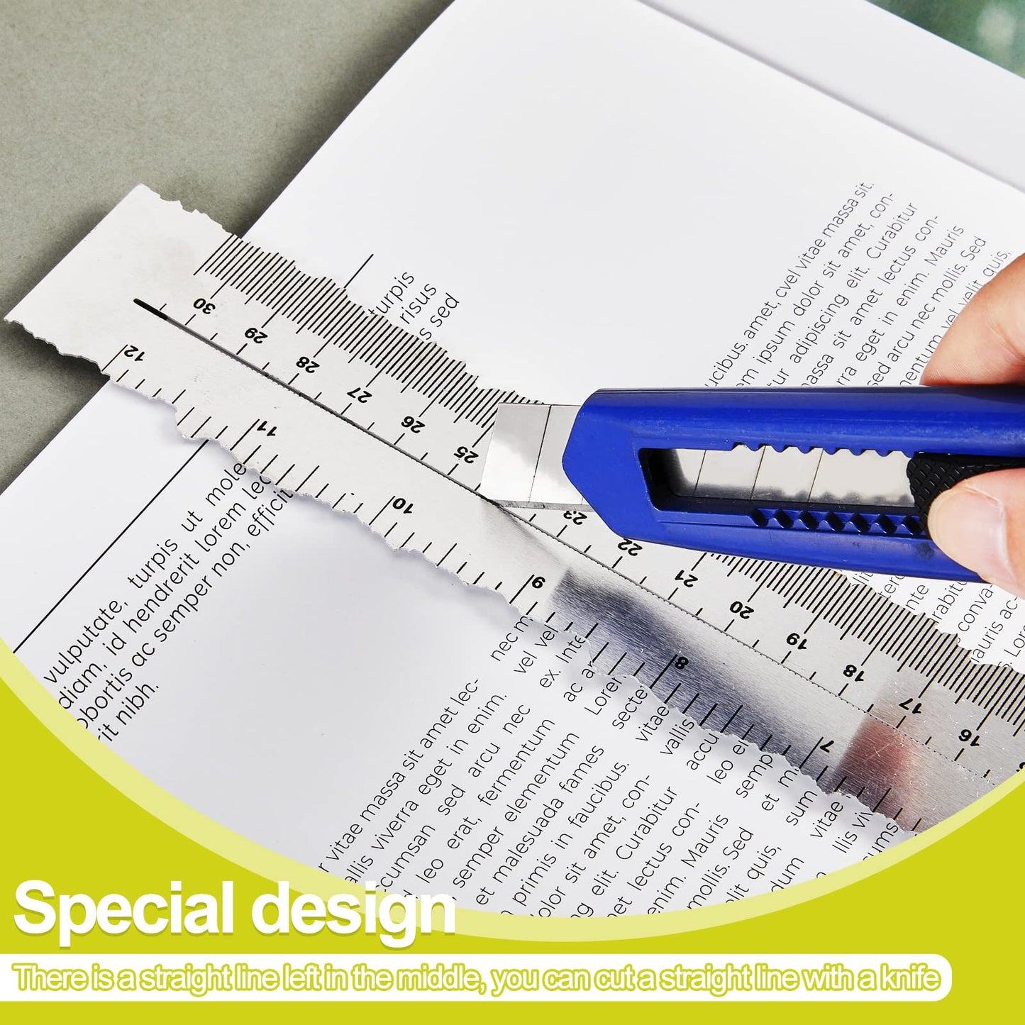 Henoyso 7 Pcs Metal Paper Tearing Ruler Deckle Edge Craft Stainless Steel Paper Cut Tool 12 Inch Irregular Edges Ruler Measurements Tool with 2 Watercolor Pen for Craft School Scrapbook