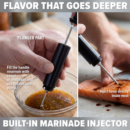 Camerons 3-in-1 Barbecue Injector Basting Mop - Baster Set Includes BBQ Chain Basting Brush & Meat Syringe to Baste, Marinate & Inject Food w Flavor - Indoor Outdoor Use - Grilling Cookout Essential