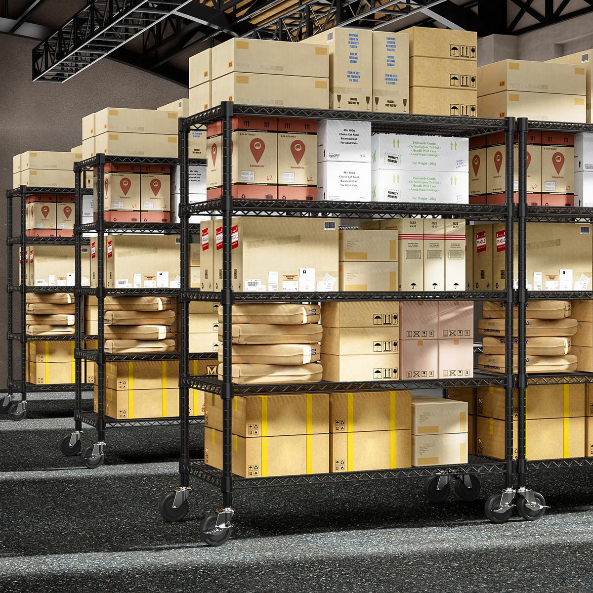M MZG 53" W Garage Shelving 5 Tier Industrial 2200LBS Metal Shelving Units for Commercial, Basement, Pantry, Warehouse, School, Black Heavy Duty Easy Assembly 53.2" W x 23.6" D x 73.6" H