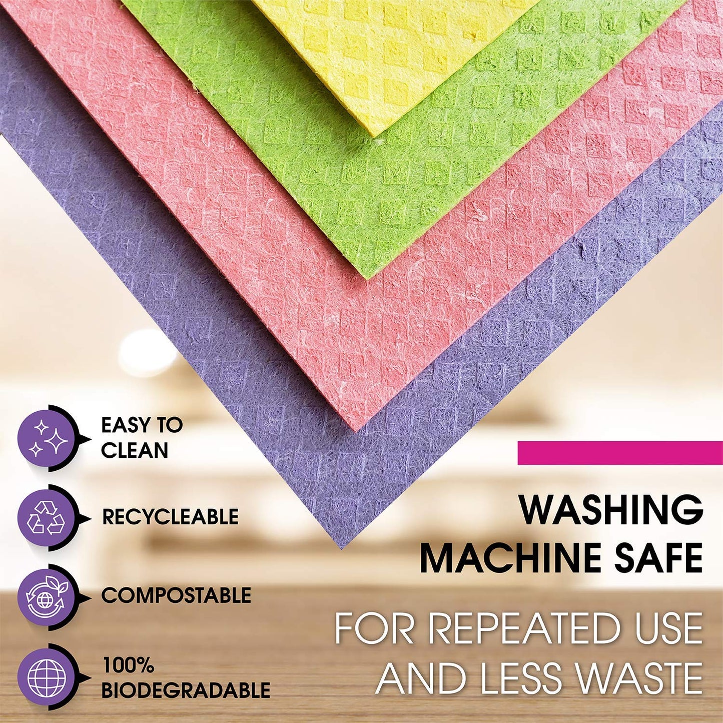 PINK RHINO LABS Swedish Dishcloths – Eco-Friendly Reusable Kitchen Towels – 10 Pack Cleaning Cloths for Dishes, Counters & Surfaces – Super Absorbent, Compostable, Zero-Waste Alternative