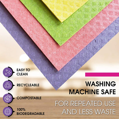PINK RHINO LABS Swedish Dishcloths – Eco-Friendly Reusable Kitchen Towels – 10 Pack Cleaning Cloths for Dishes, Counters & Surfaces – Super Absorbent, Compostable, Zero-Waste Alternative