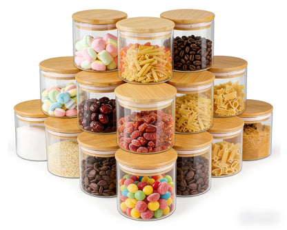 21oz/630ML Glass Storage Jars with Lids - 12 pcs Glass Canisters Food Storage Containers Airtight Glass Jar with Lid for Pantry Organizers for Cookie, Flour, Oat, Pasta, Tea, Coffee Bean & Coffee