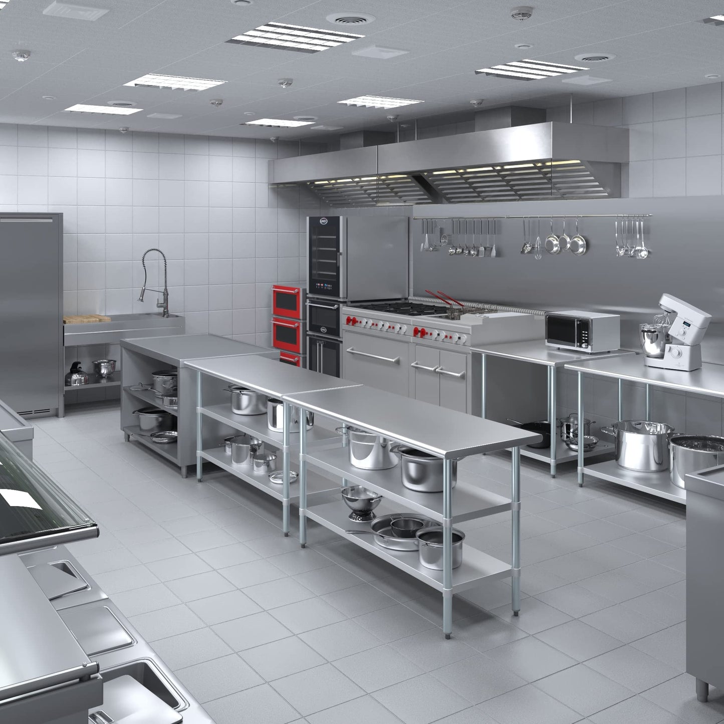 Stainless Steel Table with 2 Shelves + Optional Casters | Choose from 43 Sizes | NSF Metal Work Table for Kitchen Prep Utility | Commercial and Residential Applications