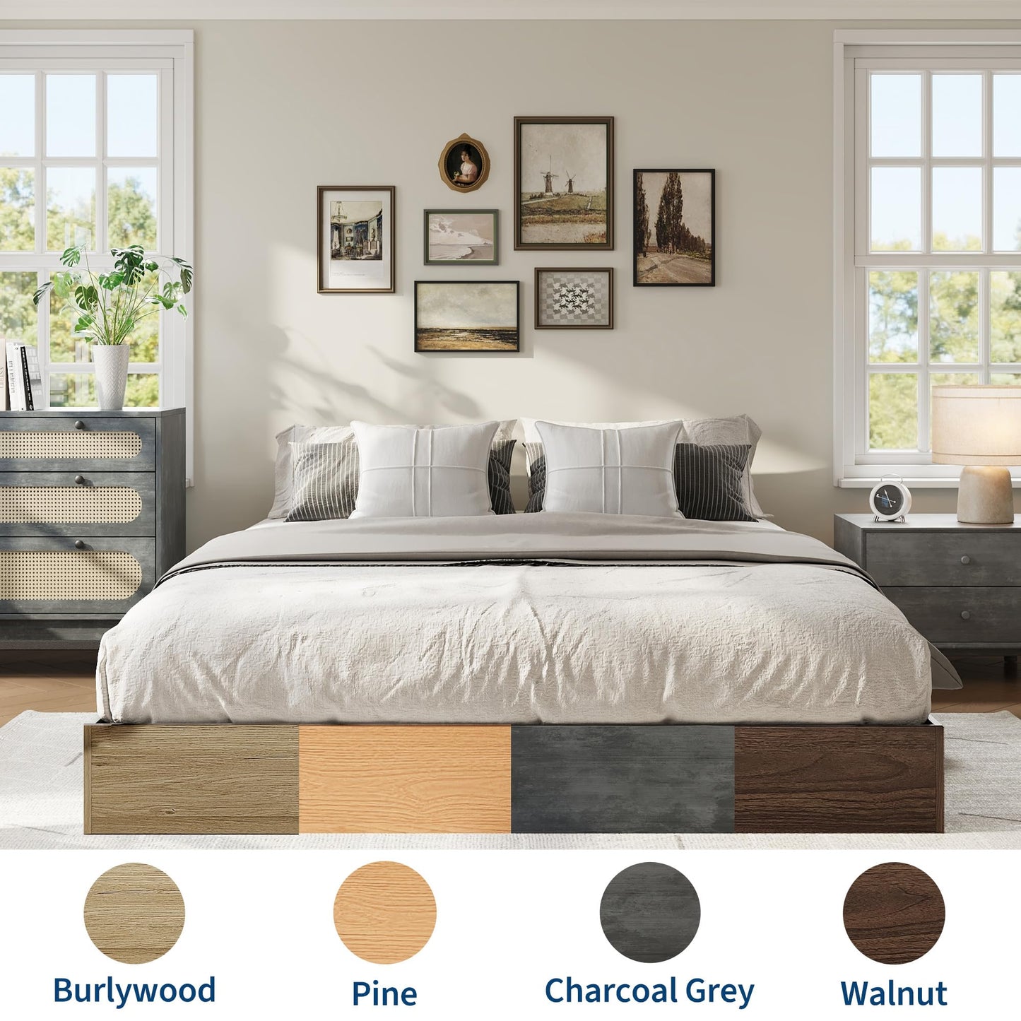 GarveeHome California King Wood Platform Bed Frame,Wooden Bed Frame Without Headboard, Wood Slat Support,No Box Spring Needed, Easy Assembly
