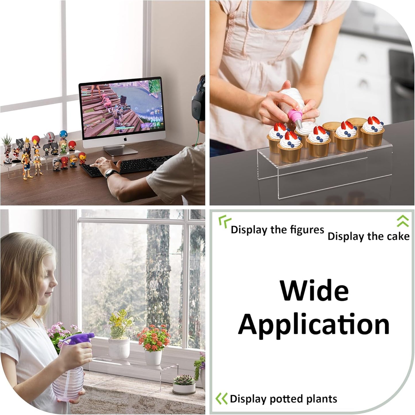 12x4.7x3 pack 2, 12x4.7x3 Inch Sezanrpt Acrylic Shelf Riser of Desktop Rectangular Acrylic Tray Pedestal Stand