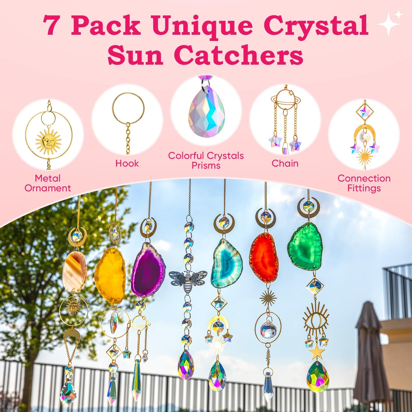 BlumWay 168 PCS DIY Sun Catchers Making Kits Craft for Adults,Crystal Suncatcher Indoor Window Hanging with Crystals Light Catcher with Prisms and Agate Slices