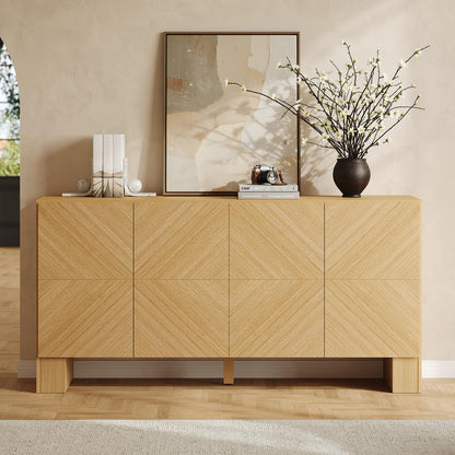 ModernMate 63" Sideboard Buffet Cabinet with Storage, Wood Storage Cabinet with 4 Doors, Large Credenza Sideboard with Adjustable Shelve, Buffet Table for Kitchen, Dining Room, Hallway, Natural Oak