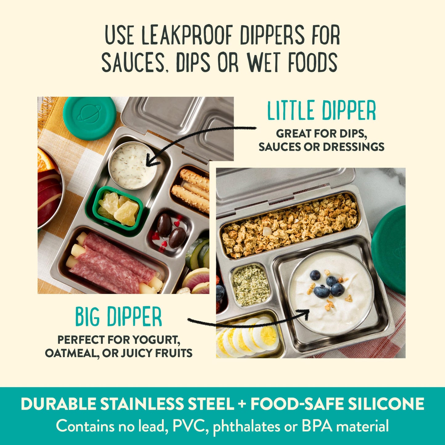 PlanetBox Rover Stainless Steel Bento Box Style Lunch Box Kit for Kids with 5 Compartments, Includes Insulated Lunch Bag, Leakproof Food Containers and Matching Mermaid Lagoon Magnets