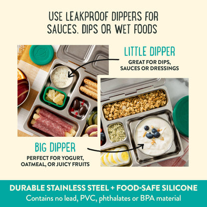 PlanetBox Rover Stainless Steel Bento Box Style Lunch Box Kit for Kids with 5 Compartments, Includes Insulated Lunch Bag, Leakproof Food Containers and Matching Mermaid Lagoon Magnets