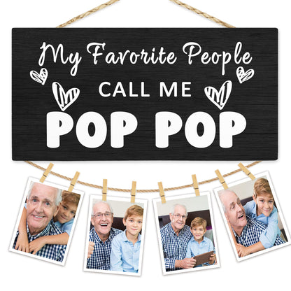 Hiuwevt Pop Pop Picture Frame Photo Hanging Display, Grandpa Gifts for Christmas, Grandfather Gifts from Grandaughters Grandsons, Father Dad Picture Board Photo Holder for Wall Decor