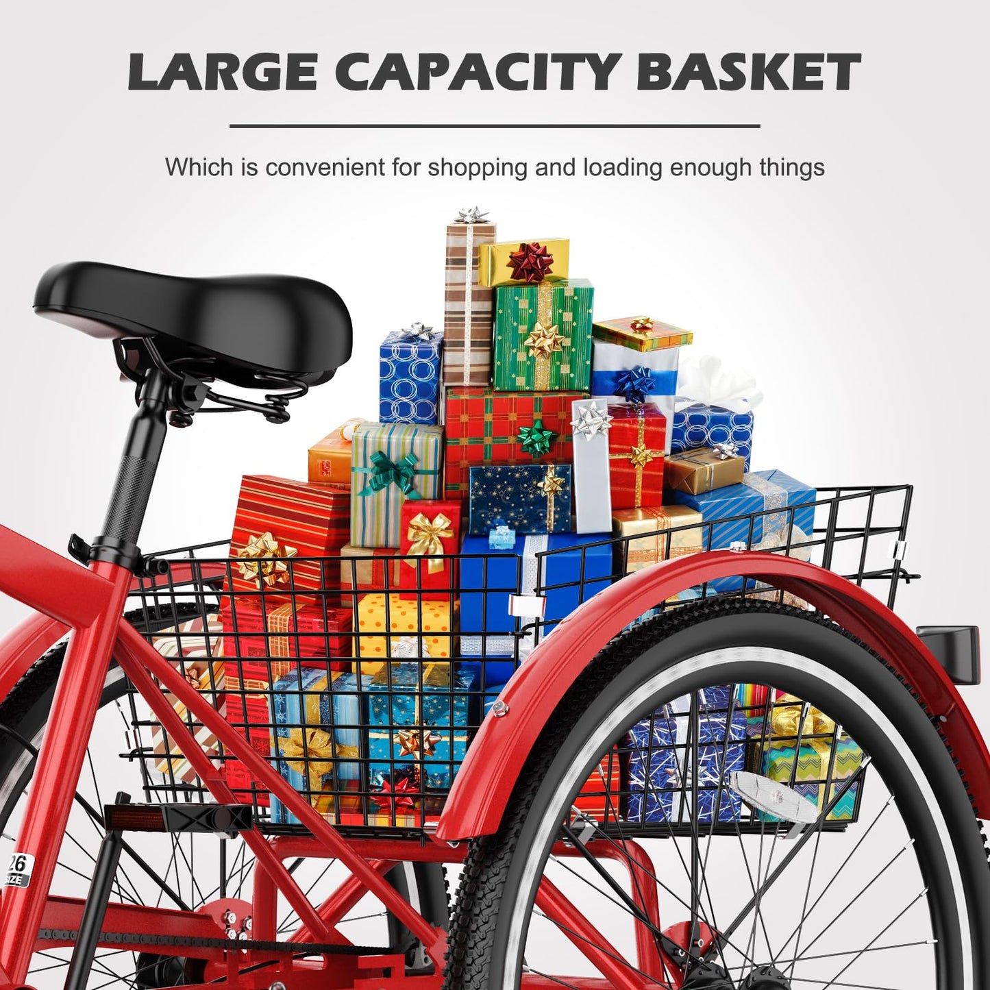 H&ZT Adult Tricycle, 3 Wheeled Bike, Trike Cruiser Bike, with 7-Speed Gear, Parking Brake Handle, Low Step, Large Rear Basket, Elderly Friendly, for Men, Women, and Teens