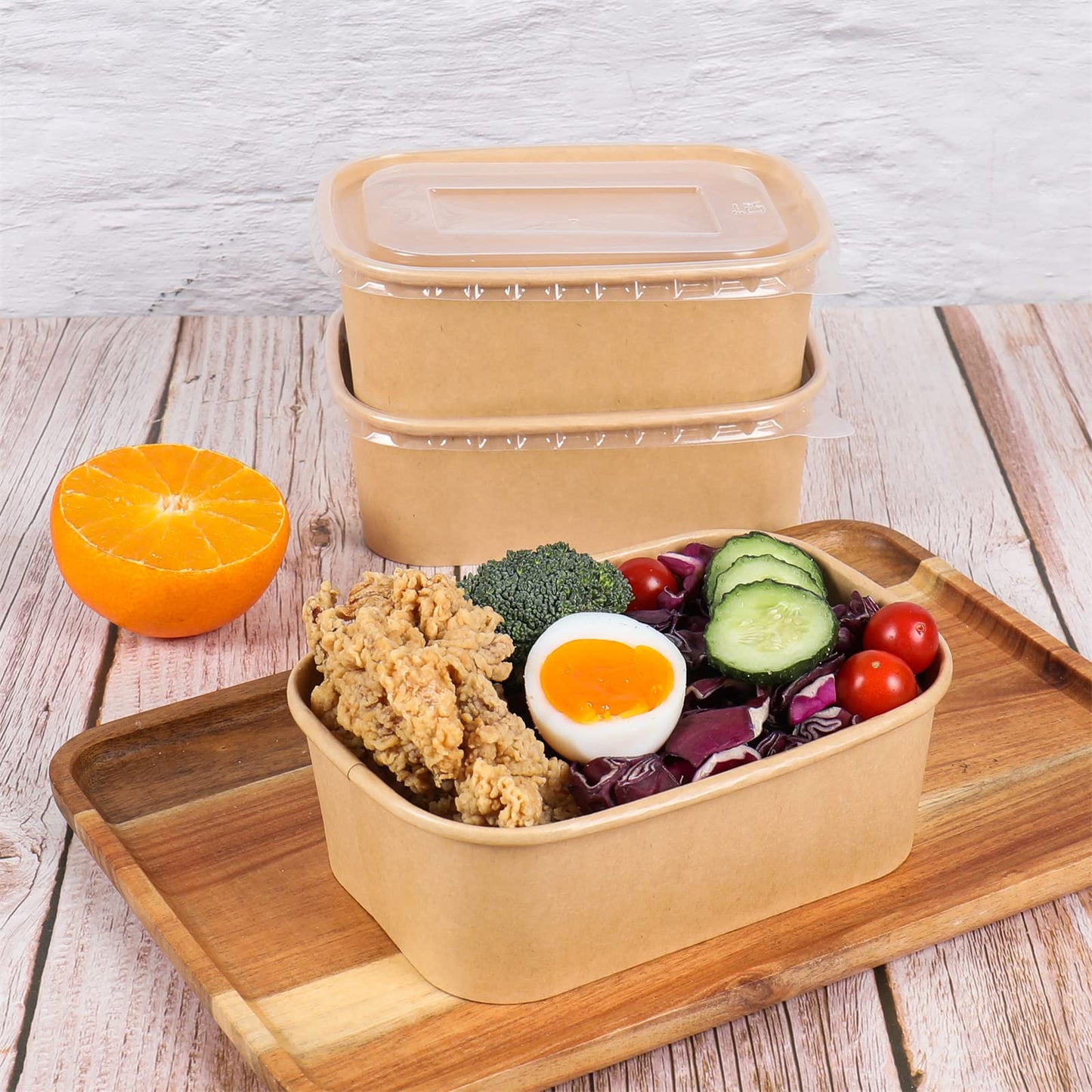 JAYEEY 25 oz Disposable Kraft paper bowls with lids, Rectangle Food containers Soup Bowls Party Supplies Treat Bowls 50 Pack