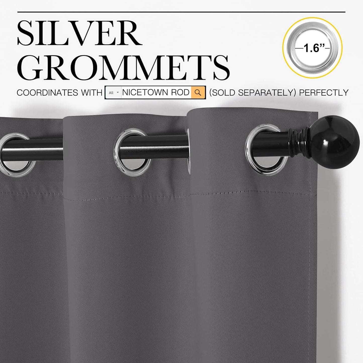 NICETOWN Grey Blackout Curtain Panels - Thermal Insulated Grommet Top Drapes | 2 Panels, 42"W x 78"L