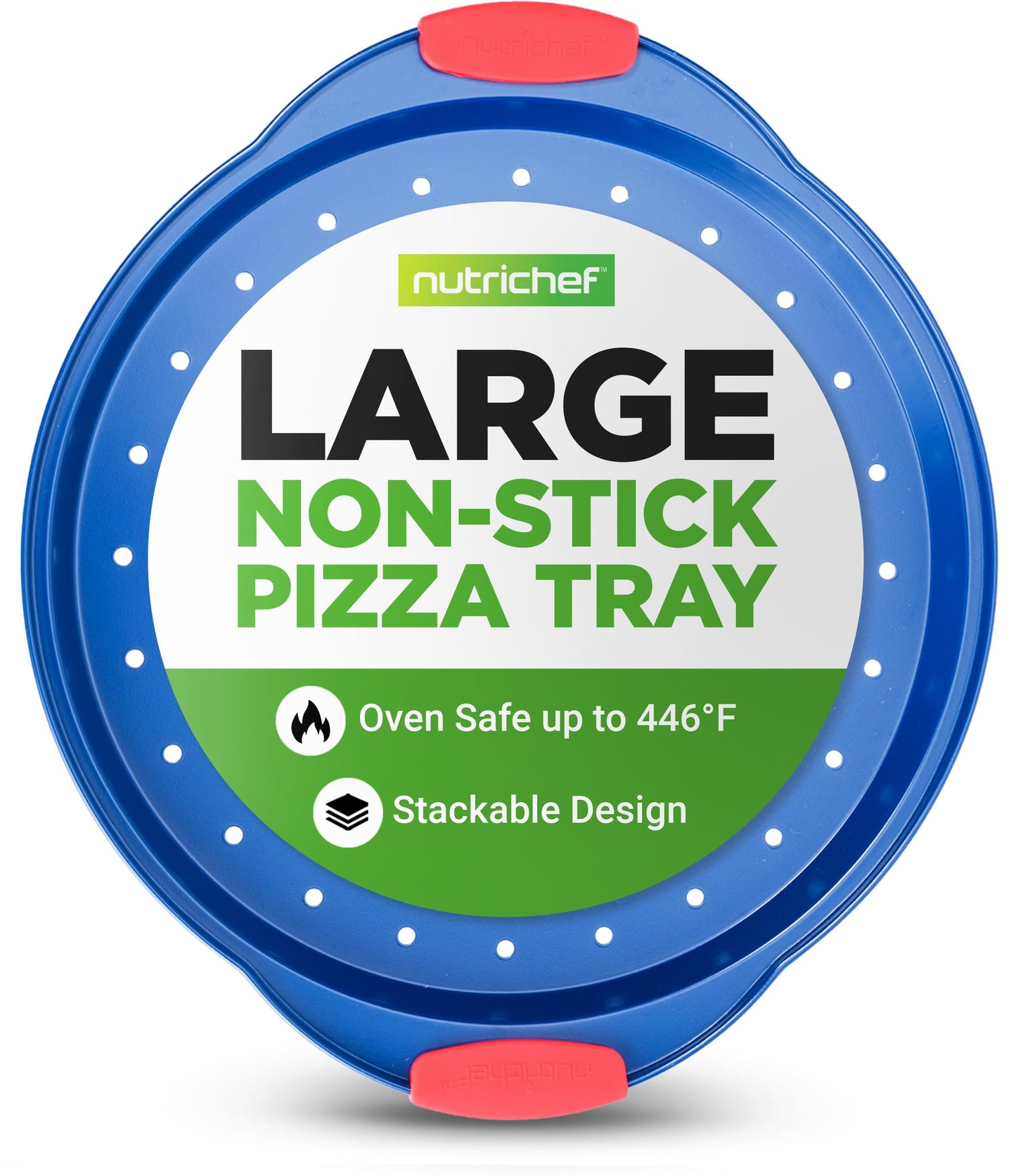 NutriChef 13-Inch Nonstick Pizza Tray - Round Carbon Steel Non-Stick Pizza Baking Pan with Perforated Holes, Premium Bakeware Pizza Screen with Silicone Grip Handles, Dishwasher Safe - Blue