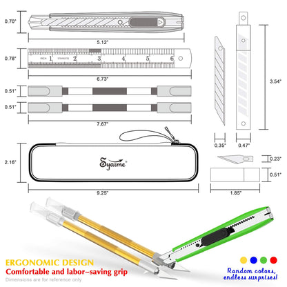 Precision Knife, Craft Utility Carving Knife Set for Art, Hobby, Scrapbook and Sculpture, Etc., Contains 2 Hobby Knives & 1 Cutter knife, 30 spare blades, EVA Storage Box, Ruler, Cleaning Cloth