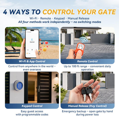 1300lbs Solar Sliding Gate Opener Chain Drive with Built-in Backup Battery, WiFi Remote Control, IR Sensor, Keypad, Automatic Gate Motor, Off-Grid Operation with Solar Panel