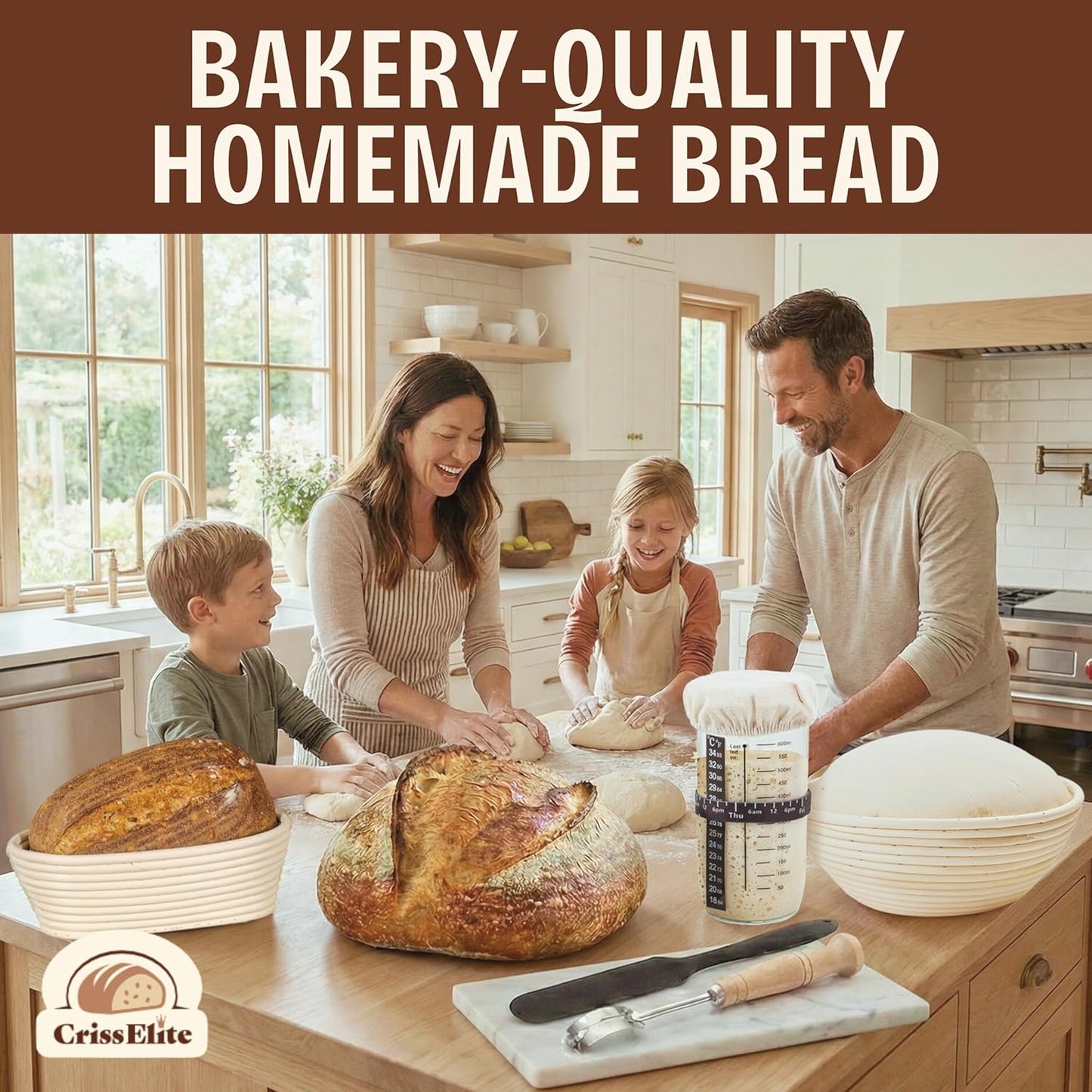 24oz 9 10 Set, Sourdough Starter Kit Complete Sourdough Bread Baking Supplies with Glass Sourdough Starter Jar, Round