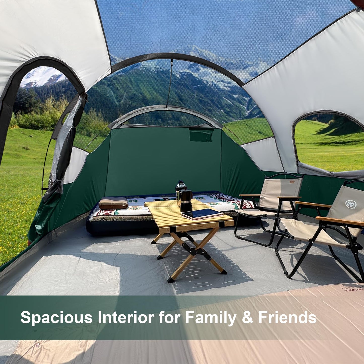 CAMPROS CP Tent 12-Person-Camping-Tents,3 Room Family Tents,Waterproof Windproof Family Tent with Top Rainfly,6 Large Mesh Windows,Double Layer,Easy Set Up, Portable with Carry Bag-20' x 9' x 72"(H)