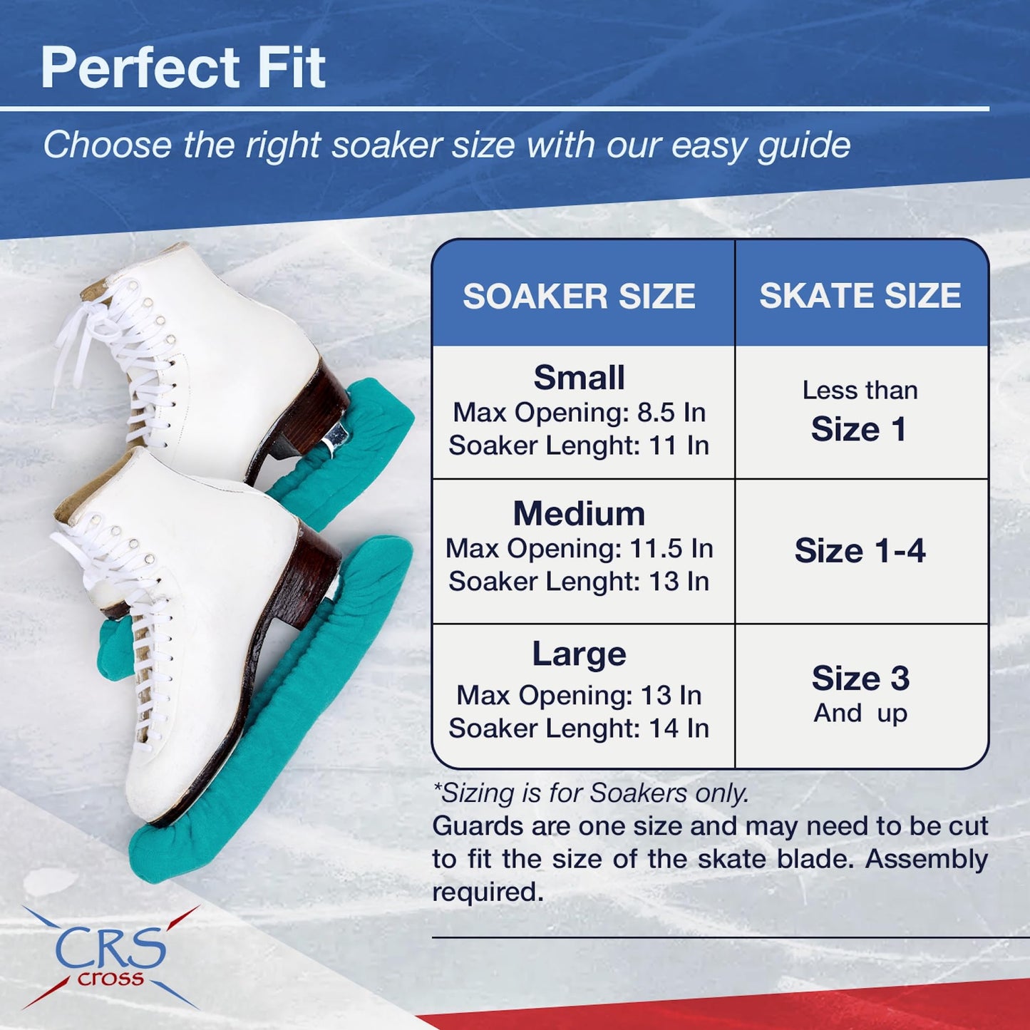 CRS Cross Ice Skate Guards, Soakers and Towel Gift Set. Essential Ice Skating Hard Guard and Soft Skate Blade Cover Accessories for Figure Skating or Hockey (Triple Teal, Large)