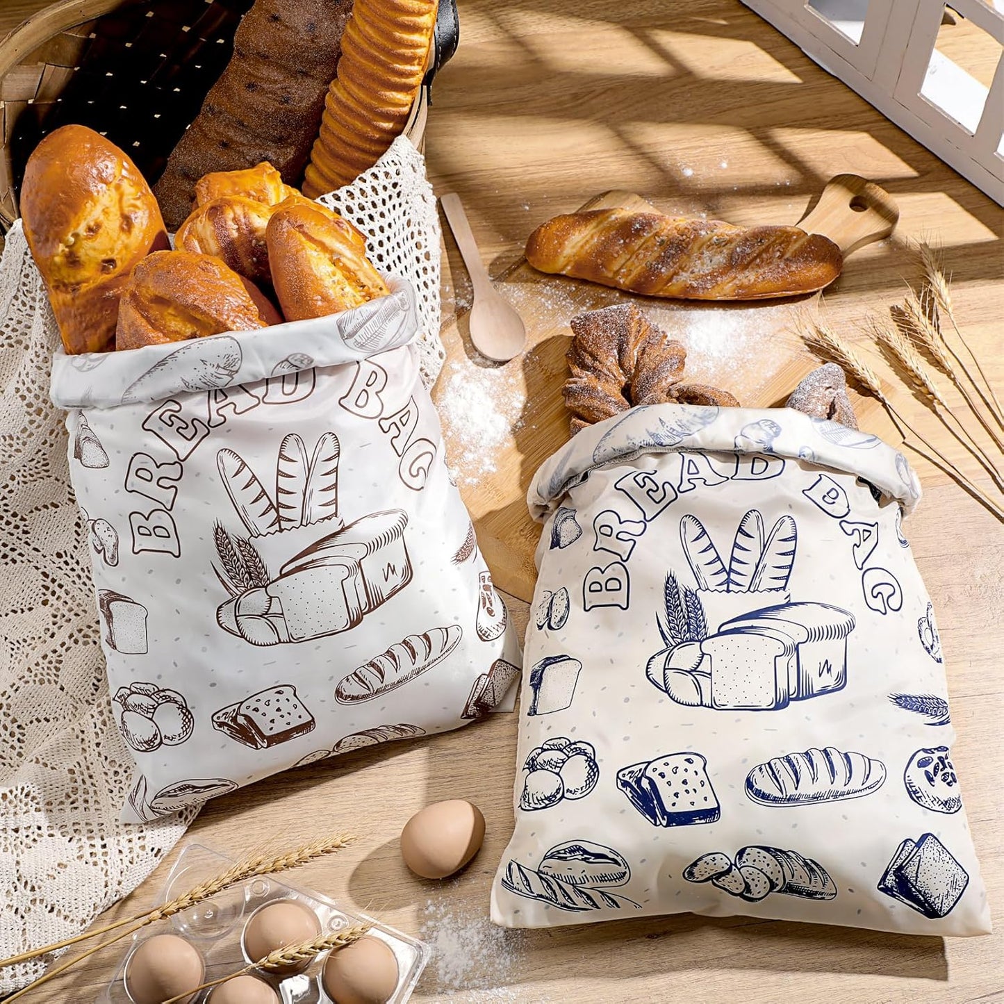 2 17" 12"(Novelty) Pcs Bread Bags for Homemade Maker Gift Zipper Reusable Beeswax Bread Storage Bags with Lining Large