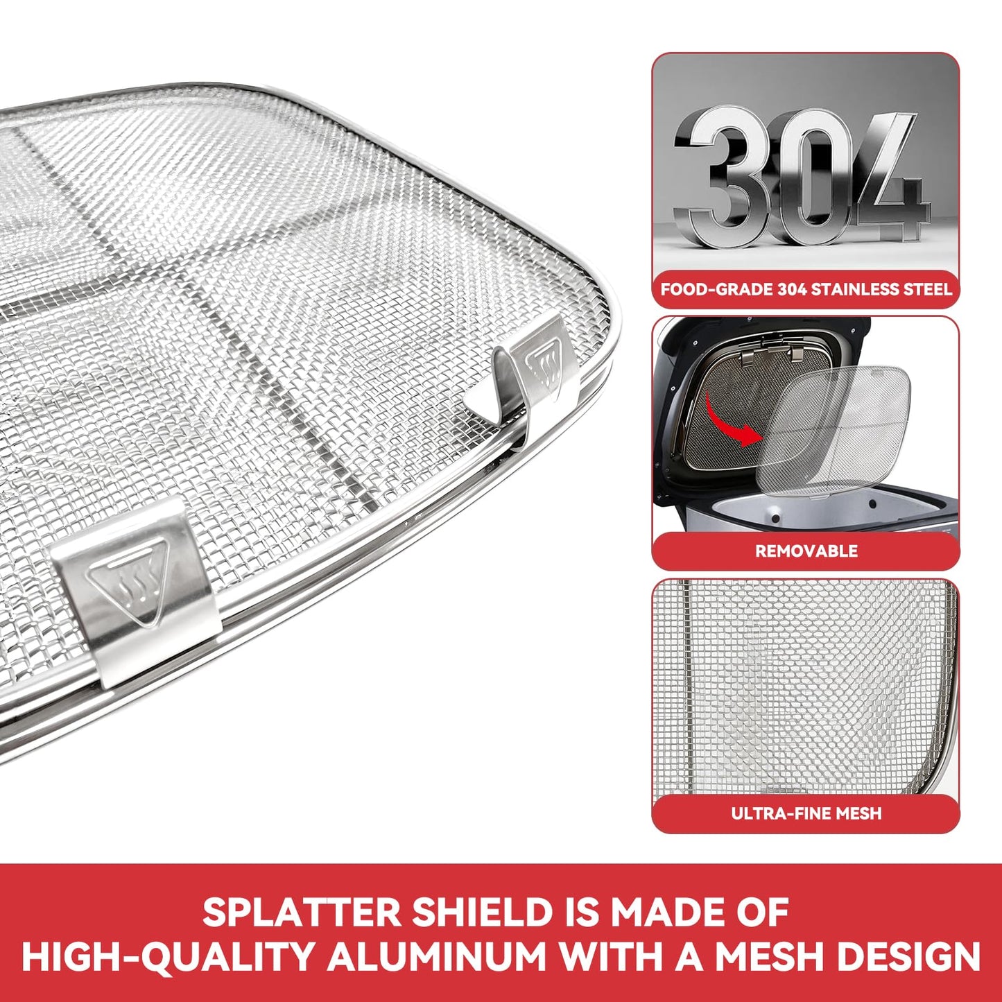 Grill Grate and Splatter Shield for Ninja Foodi 5-in-1 Grill Parts, Non-Stick Griddle Pan and Splatter Screen for Ninja Foodi AG300, AG301C, AG302, AG400 Accessories