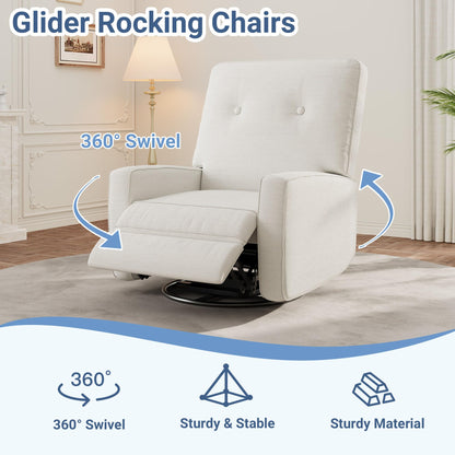 GarveeHome Recliner Chairs, Swivel Rocker Recliner, Glider Recliner Nursery Chair, Recliner Chair for Adults, 360°Swivel Glider Rocking Chair for Living Room, Bedroom, Office, Linen, White