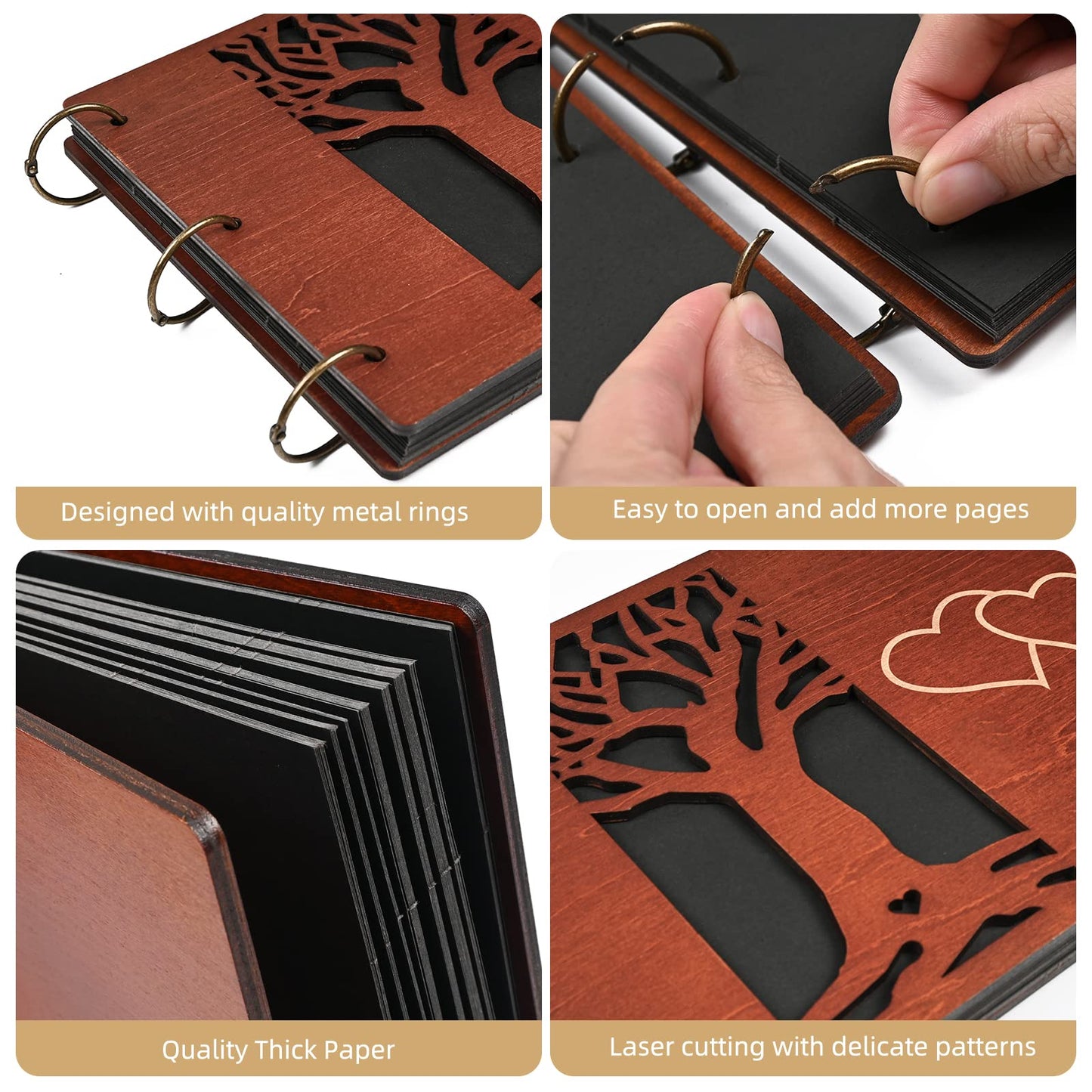 Giiffu Wooden Family Scrapbook Album, DIY Photo Memory Book with Family Tree Design, 100 Pages Personalized Scrapbooking Album, Gift for Mother’s Day, Baby Shower & Family Keepsake