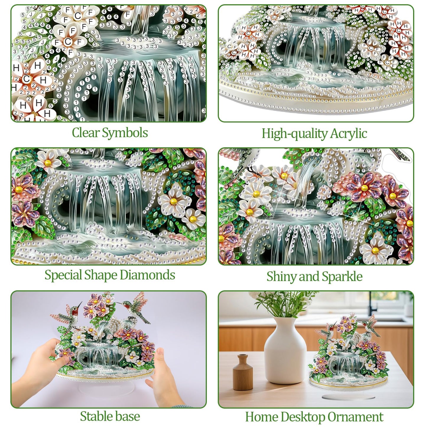 CEOVR Hummingbird Diamond Painting Tabletop Ornament, Bird Flower Diamond Art Kits for Adults, Special Shape DIY 5D Gem Art Crafts, Acrylic Home Desktop Decor with Base, Box Kit, 7.67×7.87inch