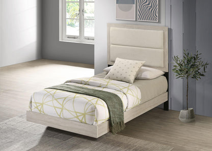 Coaster Home Furnishings - Trenton - Wood - Twin Panel Bed with Floating Design, Upholstered Headboard and Black Legs - Bedroom - Rustic Cream - 225061T