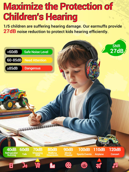 Dr.meter Kids Ear Protection for Monster Jam, 27.4dB Noise Cancelling Headphones for Kids Adults, Adjustable Ear Muffs for Noise Reduction for Airplane, Fireworks, Concerts and Sports Events