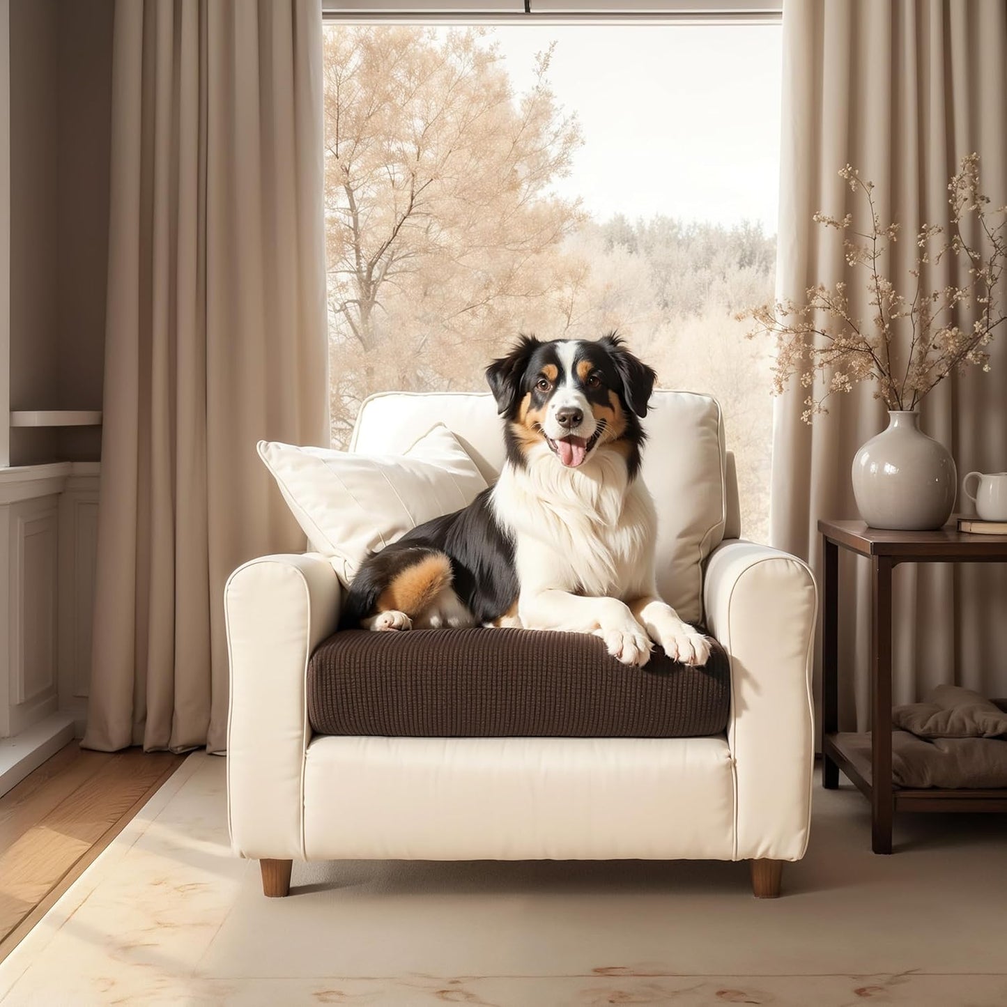 SUBRTEX Couch Cushion Slipcover, Loveseat Stretch Durable Chair Sofa Spandex Elastic Protector for Living Room, Small,
