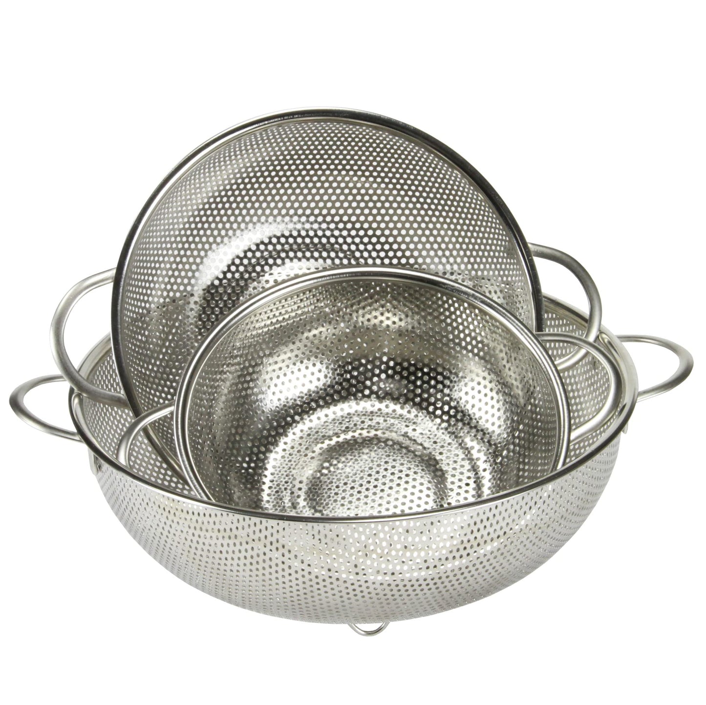 Chef Craft Quick Drain Microperforated Colander Set, 1.5 Quart, 2.5 Quart, and 5 Quart 3 Piece Set, Stainless Steel