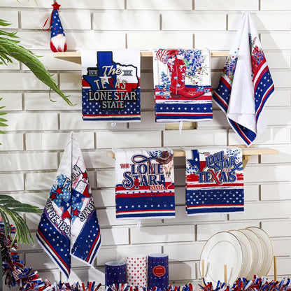 Bencailor 6 Pcs Texas State Kitchen Towel - Patriotic Absorbent Hand Towels for Home Cleaning