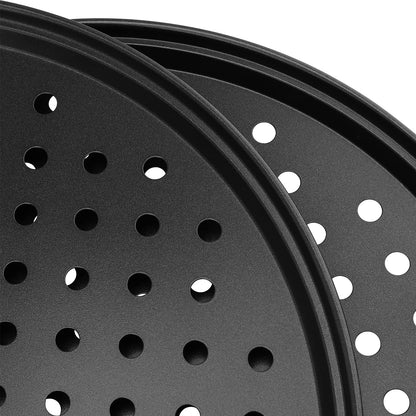 MANCHAP 4 Pack 12 Inch Round Pizza Baking Pan with Holes, Pizza Pan for Oven, Carbon Steel Non-stick Pizza Crisper Pan for Home Restaurant Baking, Black