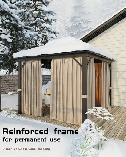 GarveeLife Hardtop Gazebo 12 ft x12 ft for All Weather, with Double Metal Roof, Aluminum Alloy Frame, Net, and Curtain, Permanent Building for Patio, Deck, Backyard, Lawn, and Garden