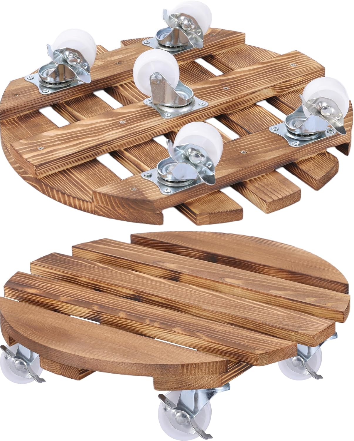 Yonscess 2 Pack 14 Inch 5 Plant Caddy with Wheels Heavy Duty, Rolling Plant Stand with Wheels, Thicken Wood Plant Dolly